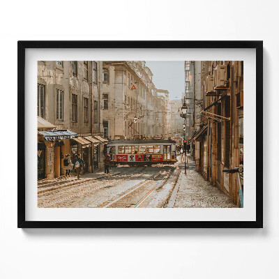 Tablou living cu rama Vedere a Lisabonei și a tramvaiului