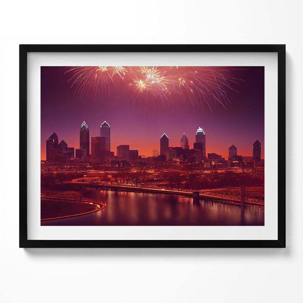 Tablou living cu rama Focuri de artificii în Philadelphia, noaptea