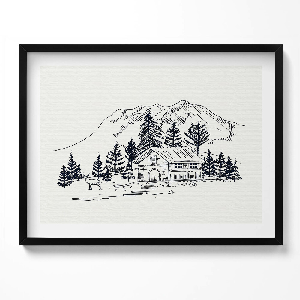 Tablou rama Desenul unei case la munte