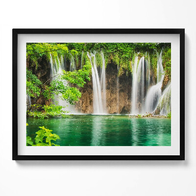 Tablou rama Natură - lac cascadă și vegetație