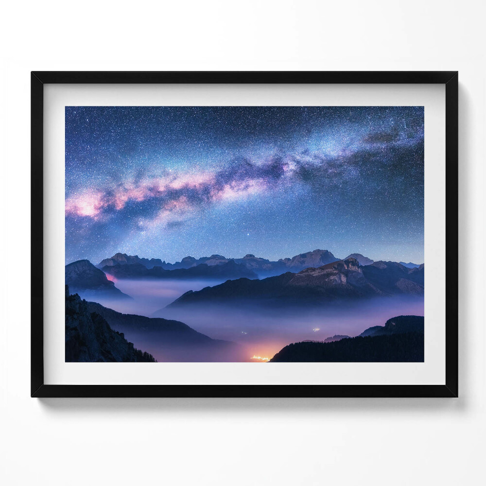 Tablou living cu rama Cer înstelat peste munți