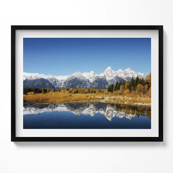 Tablou rama Lacul de munte și copacii de toamnă