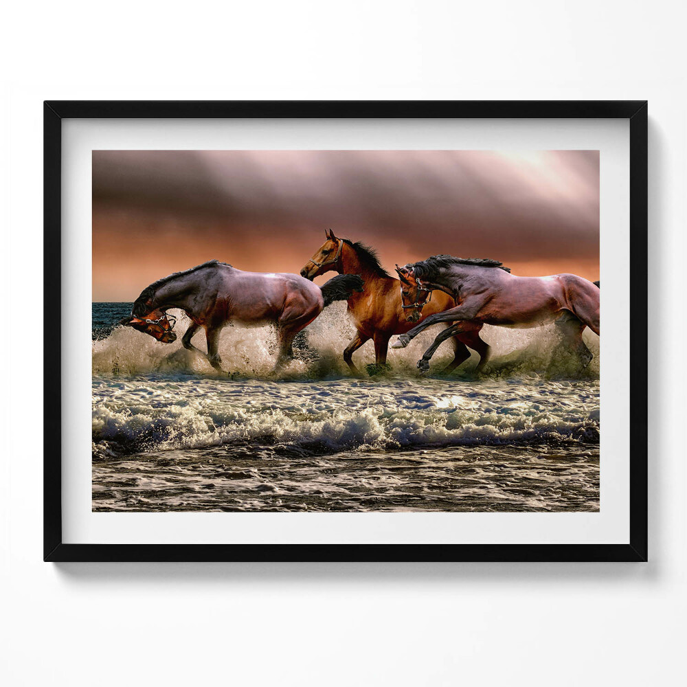 Tablou living cu rama Cai galopând prin apă