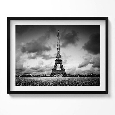 Tablou living cu rama Peisaj alb-negru al Franței cu Turnul Eiffel