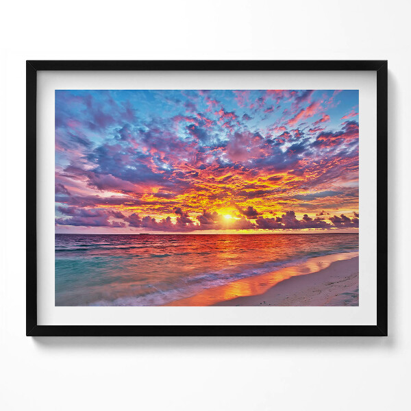 Tablou living cu rama Apus de soare peste mare