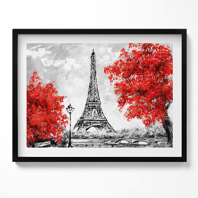 Tablou living cu rama Pictura Turnului Eiffel și a copacilor roșii