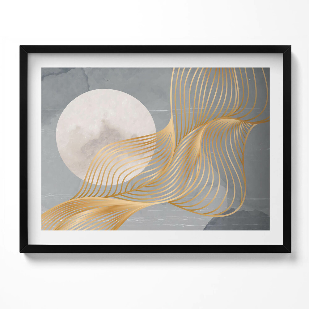 Tablou living cu rama Ilustrație abstractă a lunii cu aur