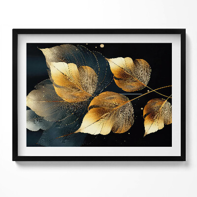 Tablou living cu rama Frunze de aur glamour