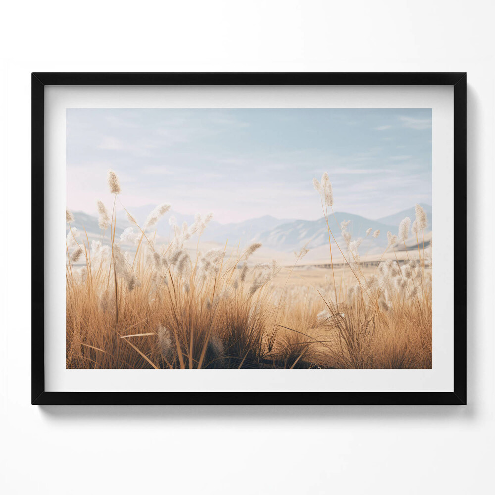 Tablou living cu rama Peisaj boho romantic cu iarbă și munți