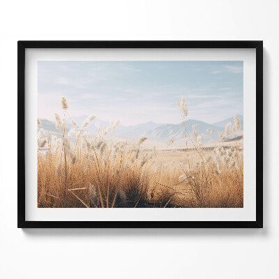 Tablou living cu rama Peisaj boho romantic cu iarbă și munți
