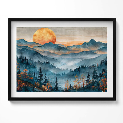 Tablou living cu rama Peisaj abstract al soarelui peste munți și păduri