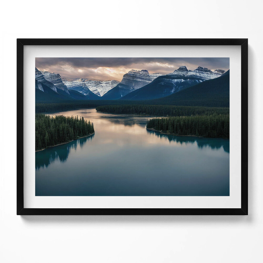 Tablou living cu rama Peisaj cu râuri, păduri și munți