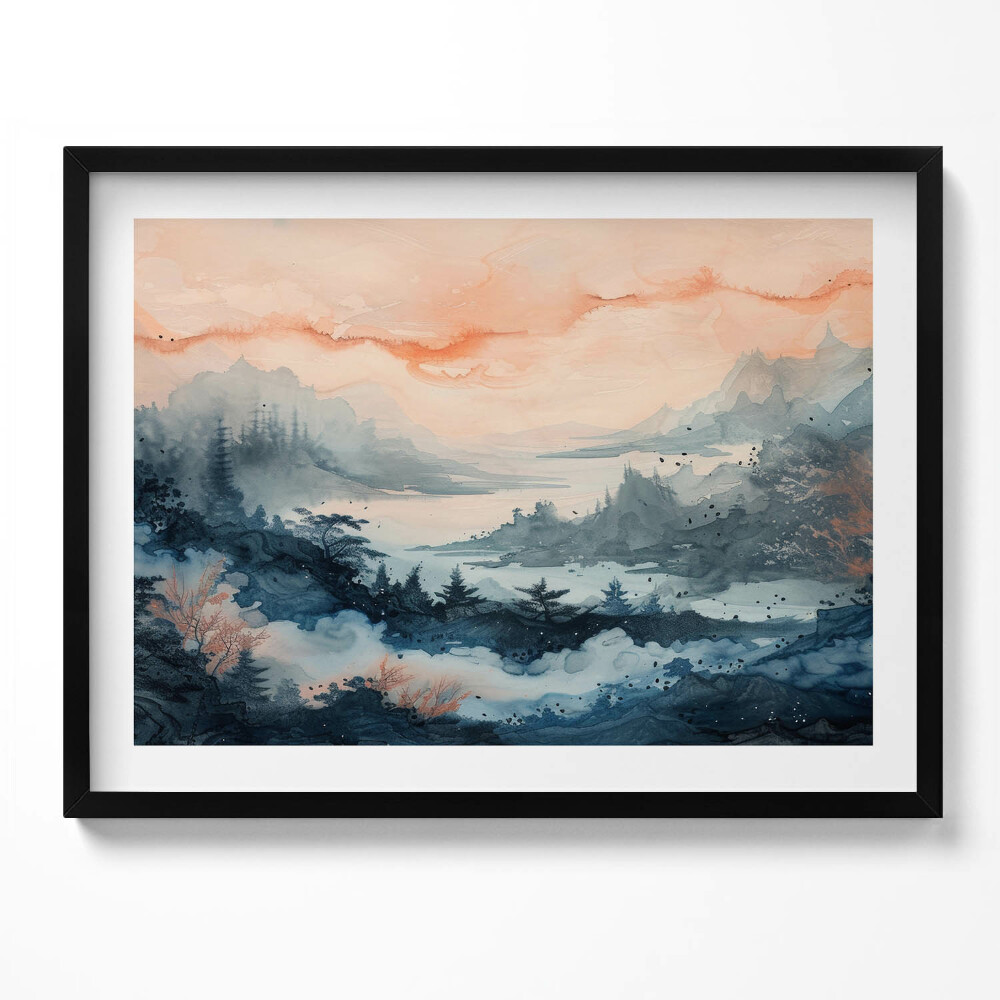 Tablou living cu rama Peisaj abstract de munți și păduri