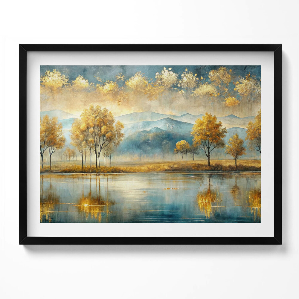 Tablou rama Peisaj abstract cu copaci aurii lângă lac