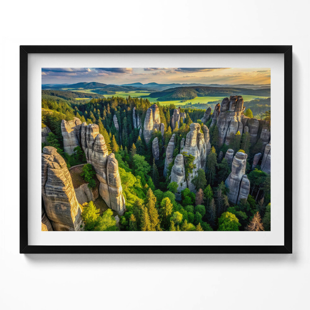 Tablou living cu rama O vedere de sus a peisajului cu munți și păduri unice