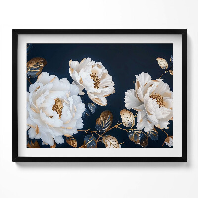 Tablou living cu rama Flori albe frumoase într-un stil glamour