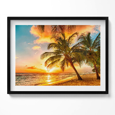 Tablou living cu rama Palmier pe plajă la apus
