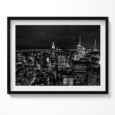 Tablou rama peisaj urban alb-negru noaptea