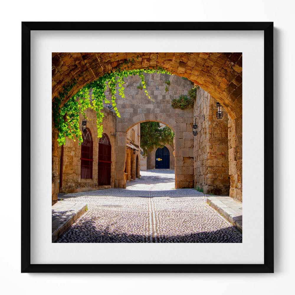 Tablou living cu rama unic Strada Medievală Rhodos Grecia