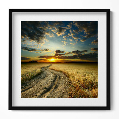 Tablou rama unic Drum de pământ și apus de soare