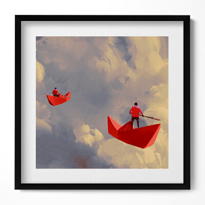 Tablou living cu rama unic Călătorind pe nave de hârtie