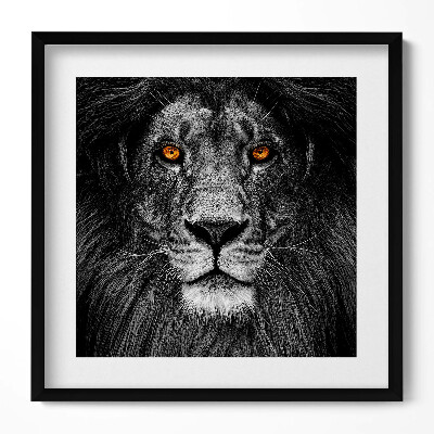 Tablou living cu rama unic Cap de leu alb-negru
