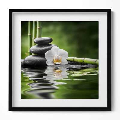 Tablou rama unic Zen - pietre de bambus și flori pe apă