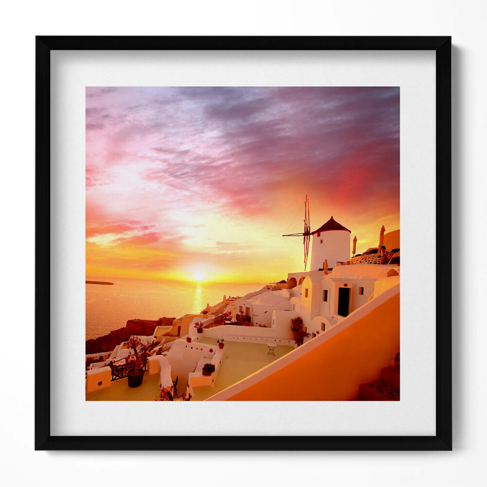 Tablou rama unic Santorini cu o moară de vânt veche