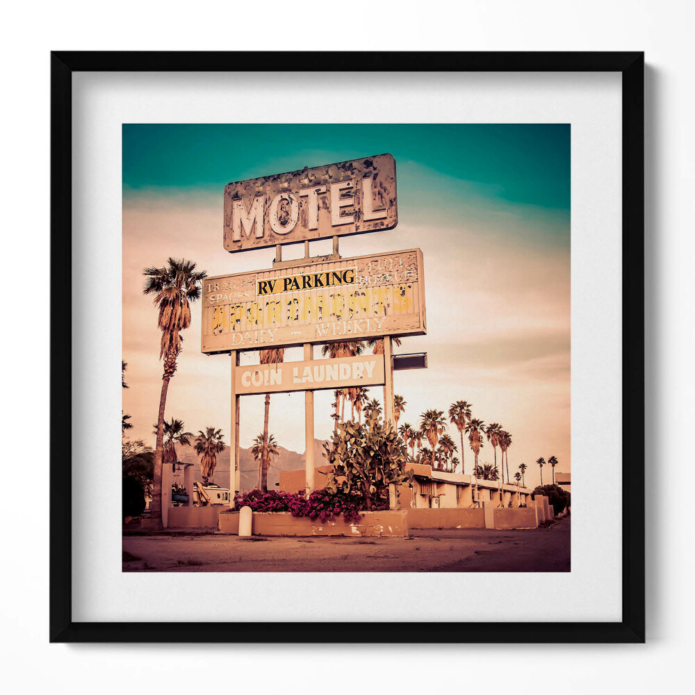 Tablou living cu rama unic Indicator de motel pe marginea drumului SUA