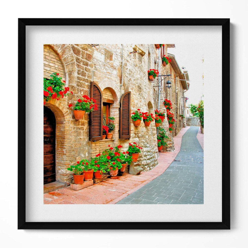 Tablou living cu rama unic O stradă pitorească cu flori