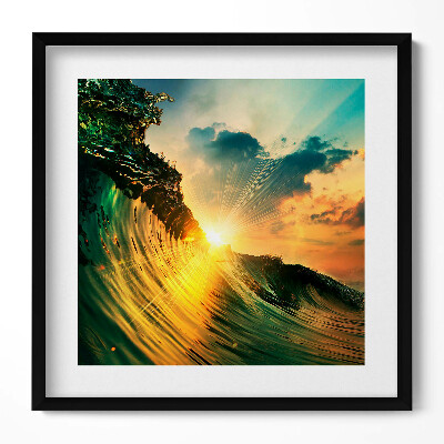 Tablou rama unic Valul mării și apusul soarelui