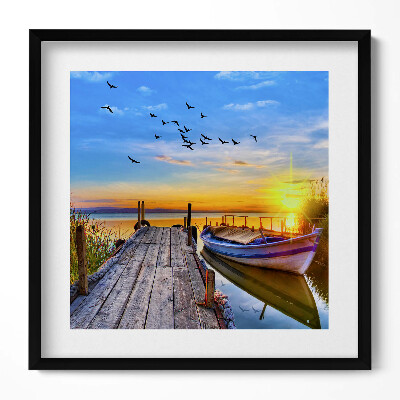 Tablou rama unic Vedere a lacului și a apusului de soare