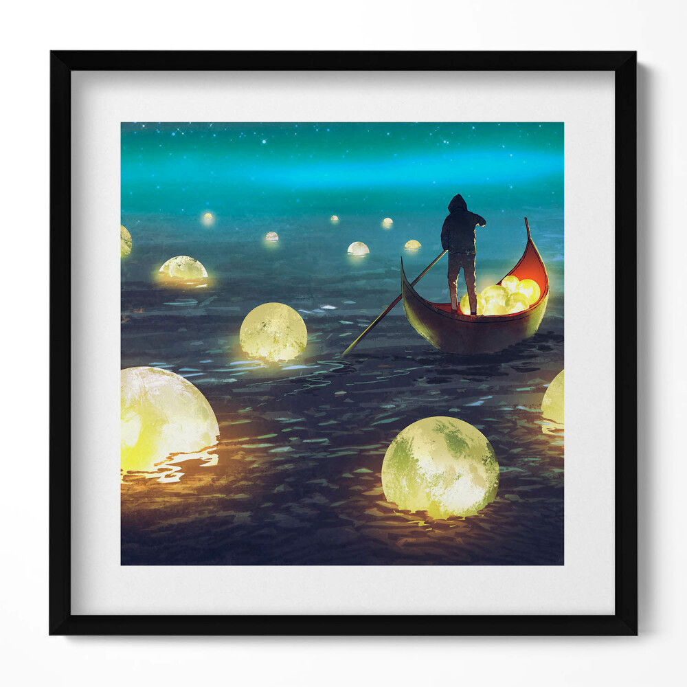 Tablou rama unic Ilustrație a bărcilor și a lunilor
