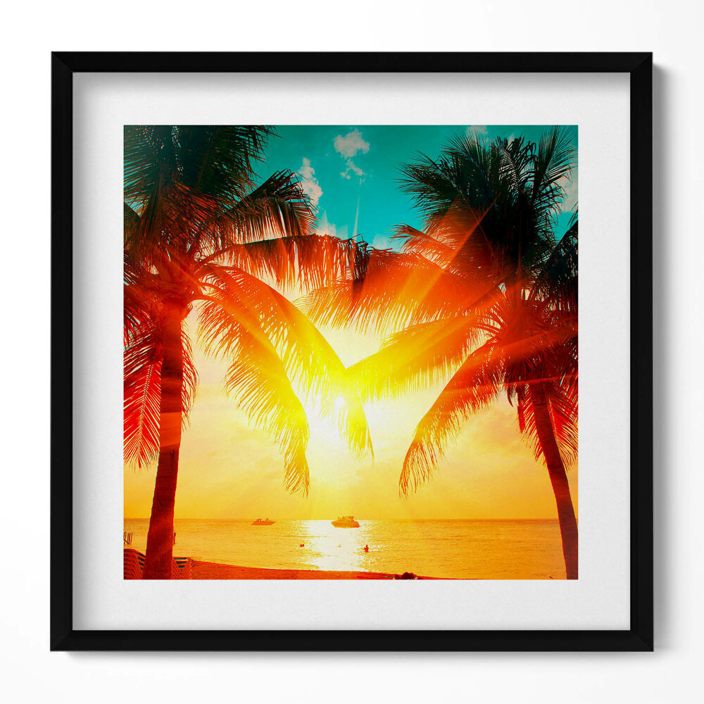 Tablou rama unic Vedere de vacanță - palmieri la apus