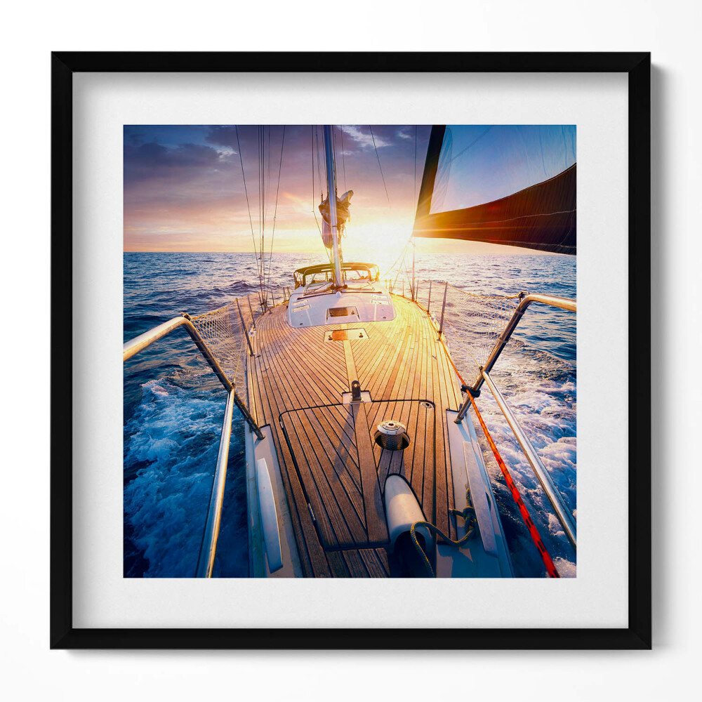 Tablou rama unic Apus de soare pe puntea unei bărci cu pânze