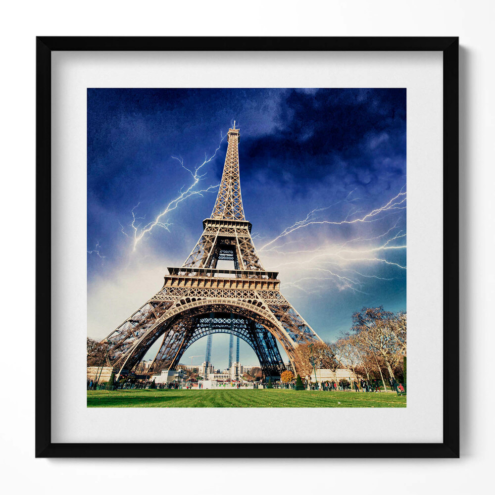 Tablou rama unic Turnul Eiffel, fulgere și furtună