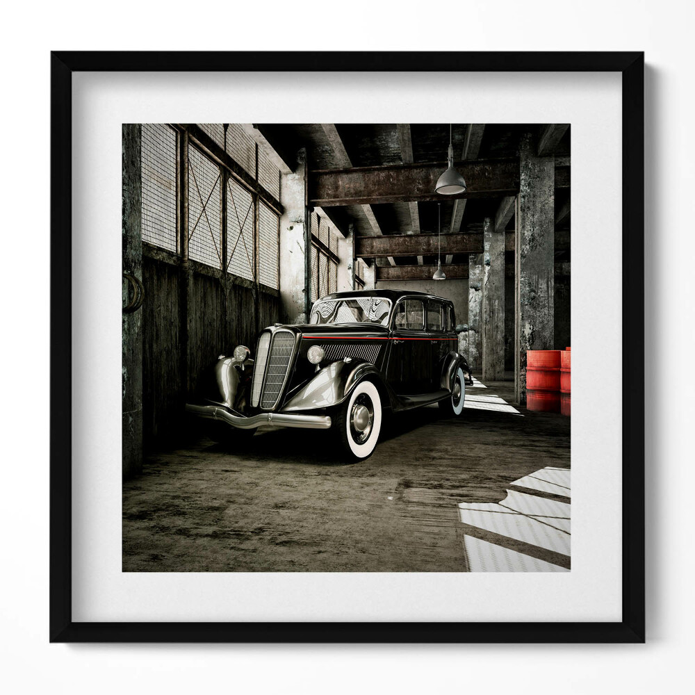 Tablou living cu rama unic Mașină clasică într-o fabrică veche