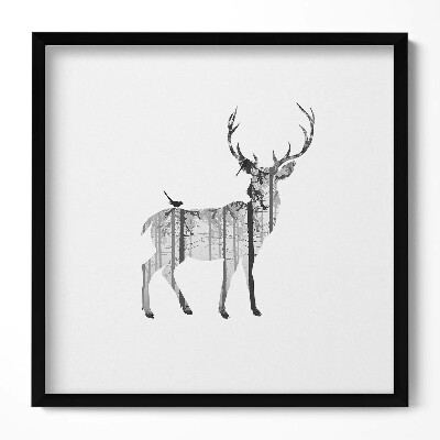 Tablou living cu rama unic Silueta unui cerb și a pădurii