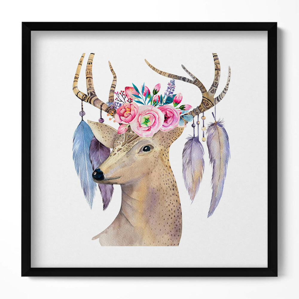 Tablou rama unic Cap de cerb și flori