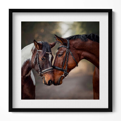 Tablou living cu rama unic Portret de cai în pădure