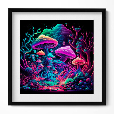 Tablou living cu rama unic Ciuperci neon