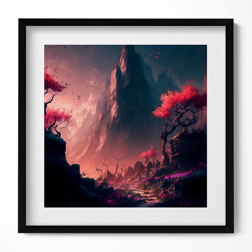 Tablou living cu rama unic Pădure și munți magici