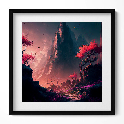 Tablou living cu rama unic Pădure și munți magici