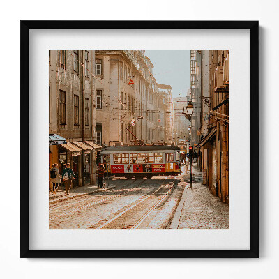 Tablou rama unic Vedere a Lisabonei și a tramvaiului