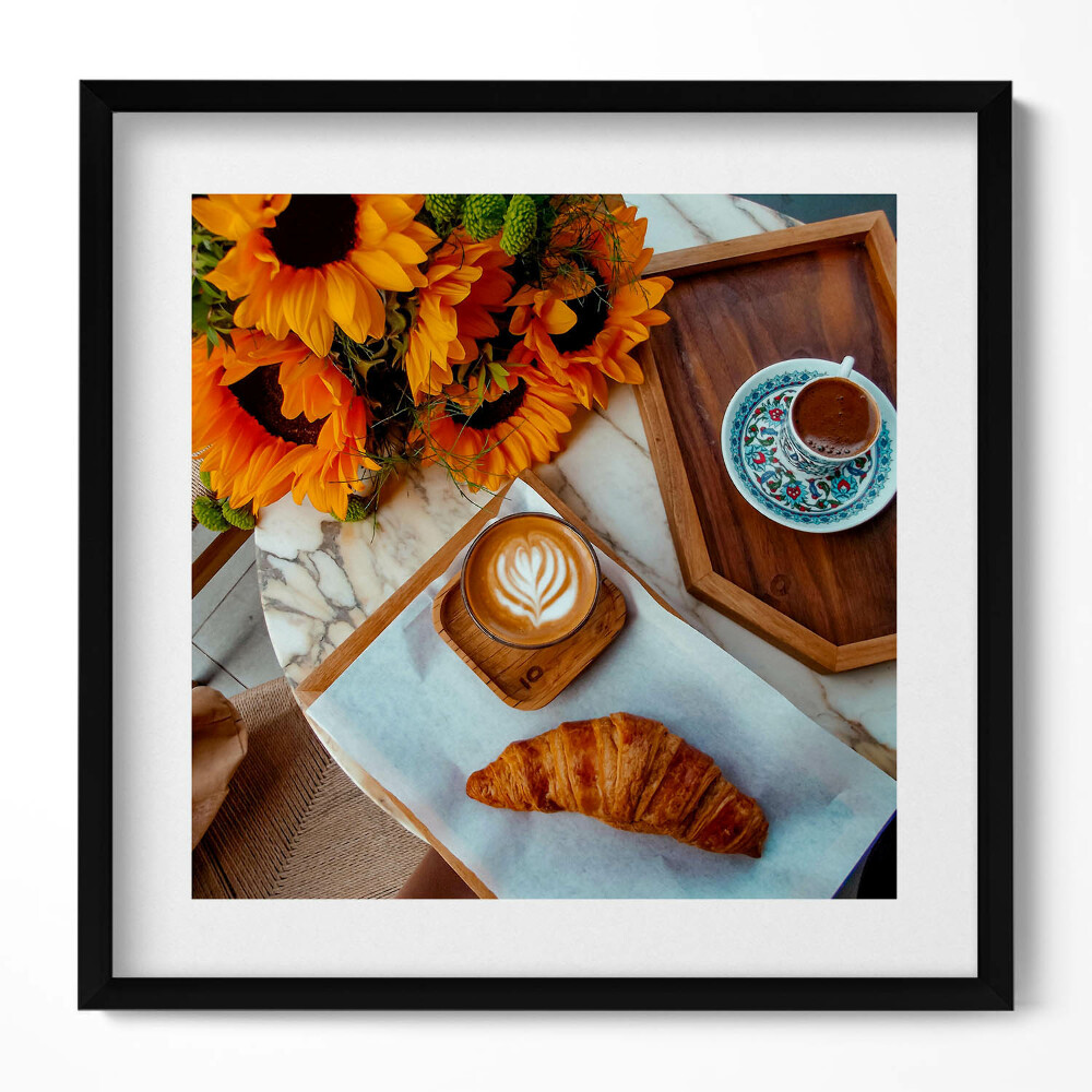 Tablou living cu rama unic Croissant franțuzesc și cafea