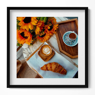 Tablou living cu rama unic Croissant franțuzesc și cafea