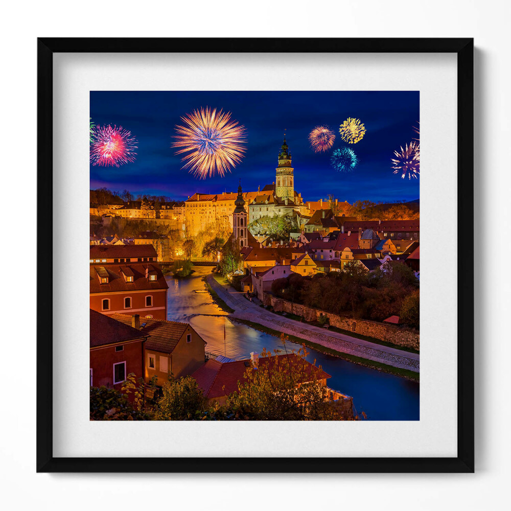 Tablou living cu rama unic Focuri de artificii cehe Krumlov