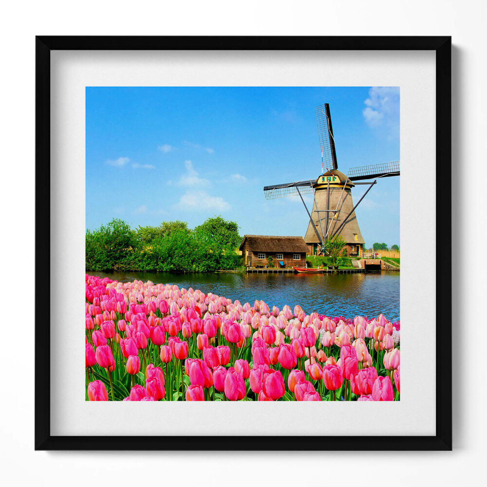 Tablou rama unic Moară de vânt olandeză cu flori