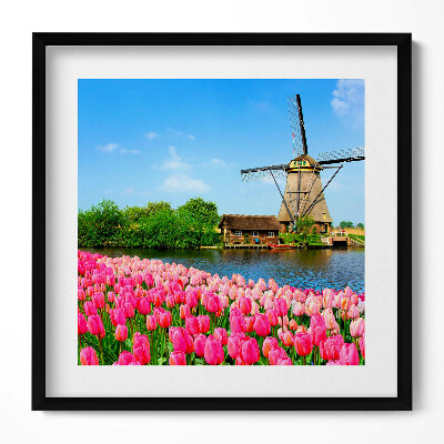 Tablou rama unic Moară de vânt olandeză cu flori