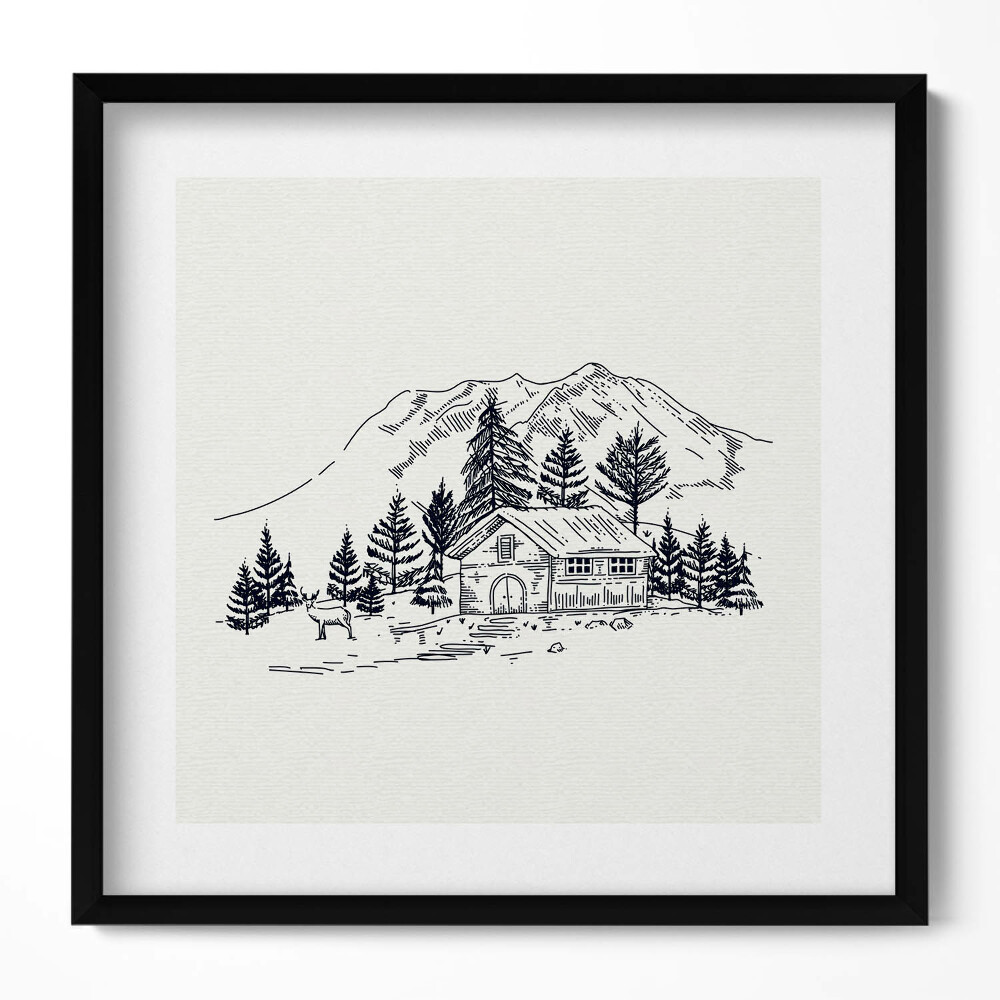 Tablou living cu rama unic Desenul unei case la munte